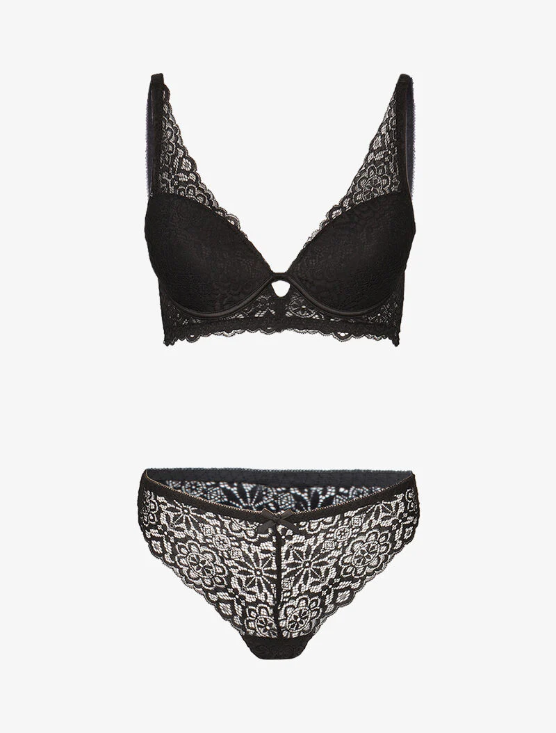 Ensemble ampliforme en dentelle fleurie - noir