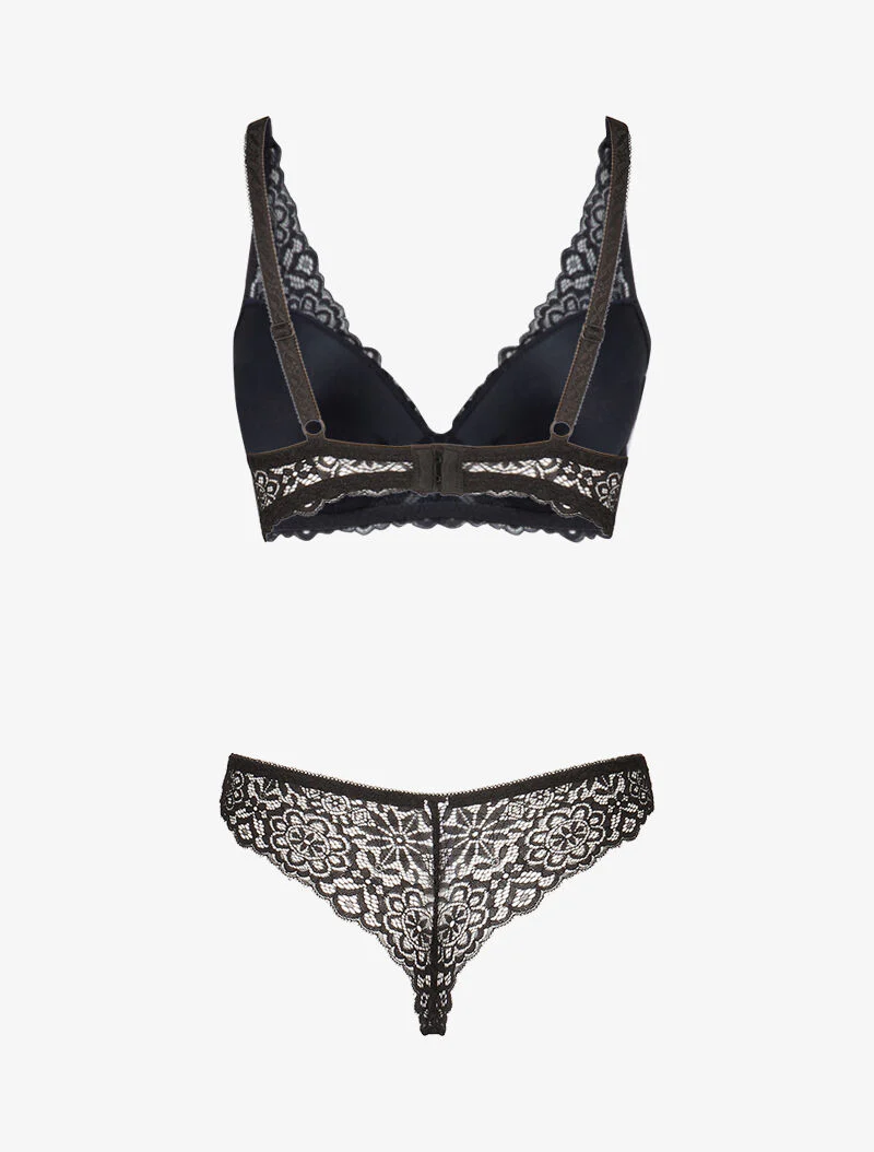Ensemble ampliforme en dentelle fleurie - noir - Image 2