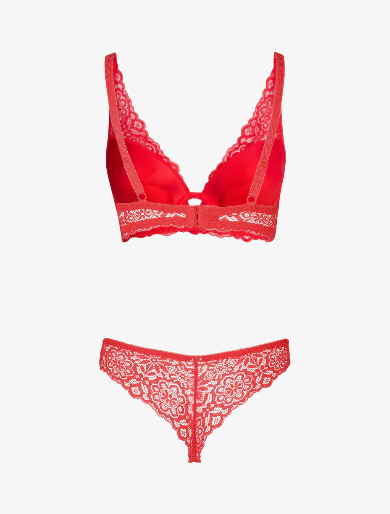 Ensemble ampliforme en dentelle fleurie - rouge - Image 2