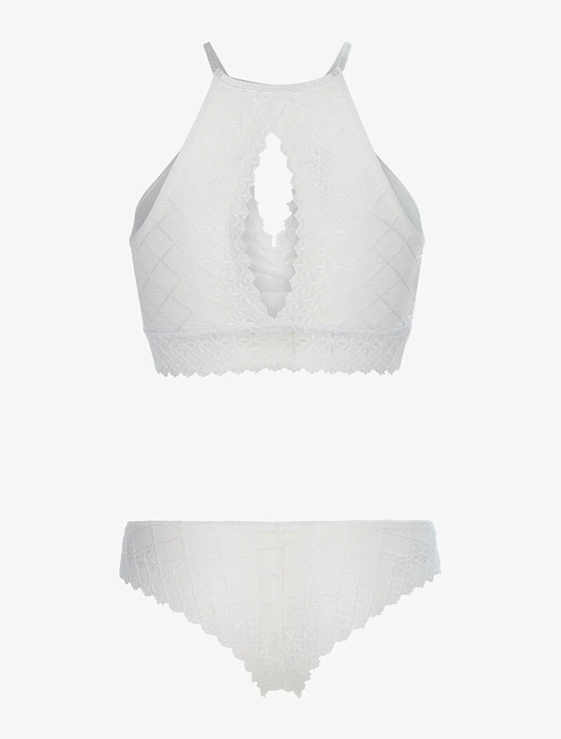 Ensemble brassière en dentelle et tanga - blanc - Image 2