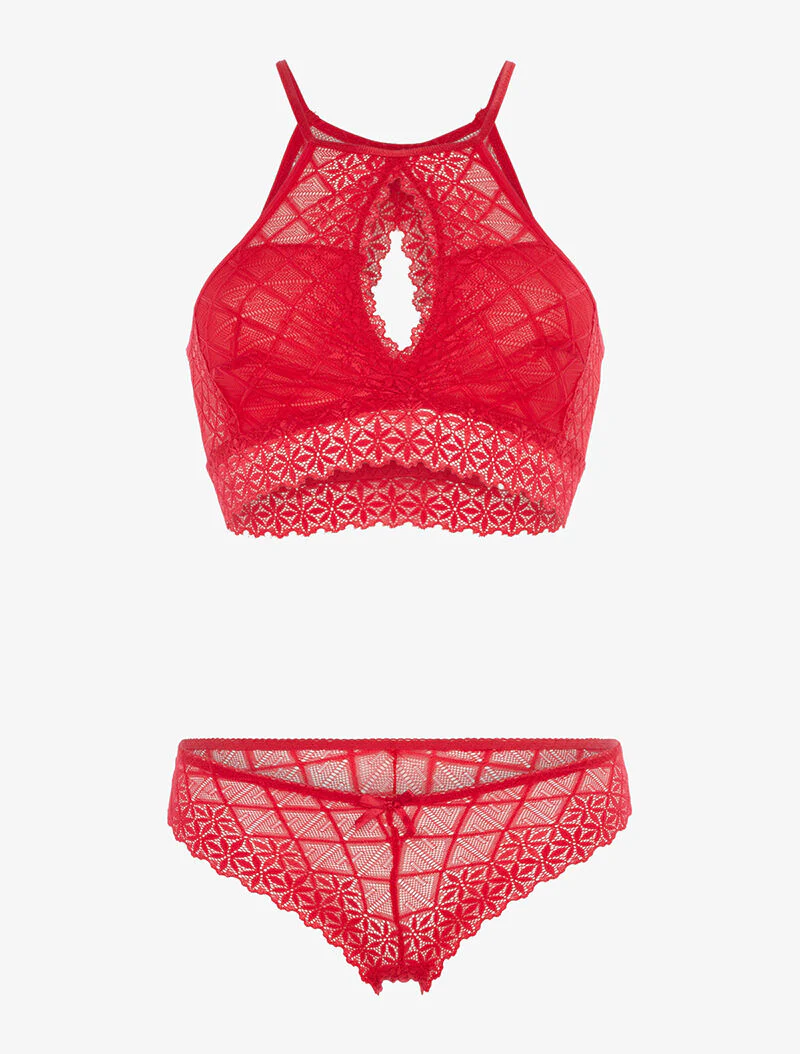 Ensemble brassière en dentelle et tanga - rouge
