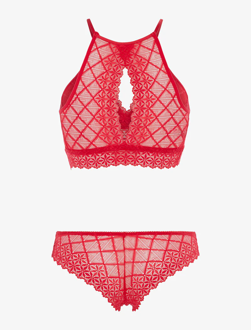 Ensemble brassière en dentelle et tanga - rouge - Image 2