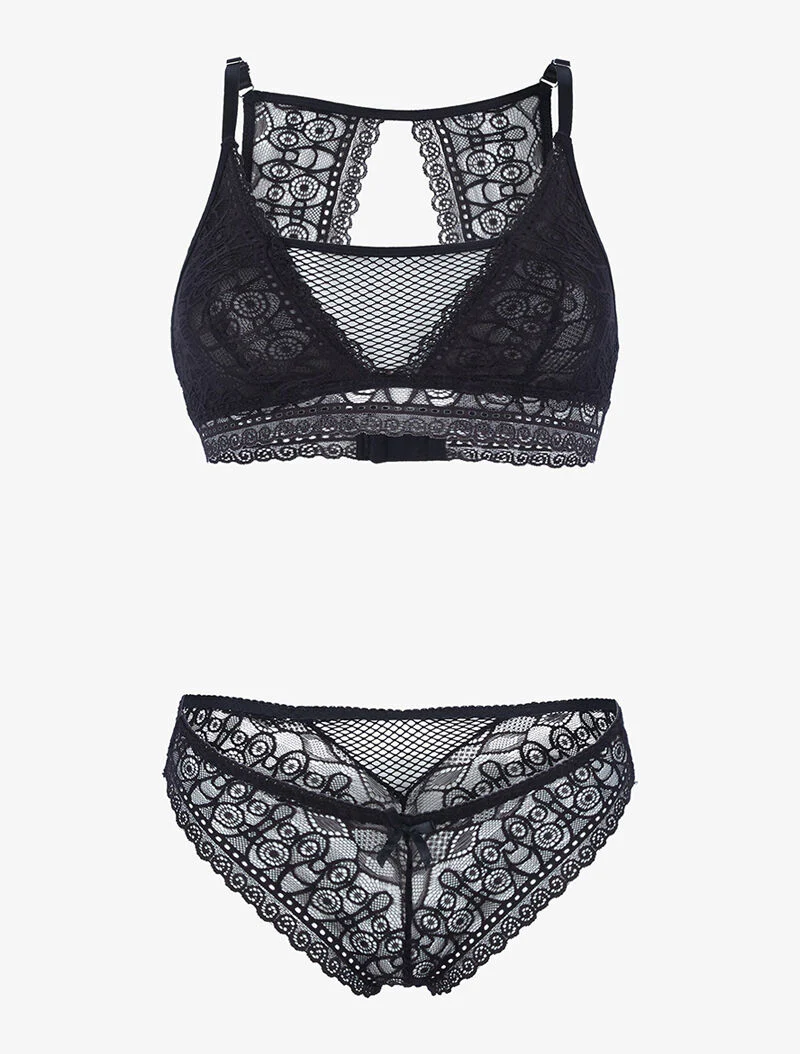 Ensemble brassière en dentelle graphique - noir