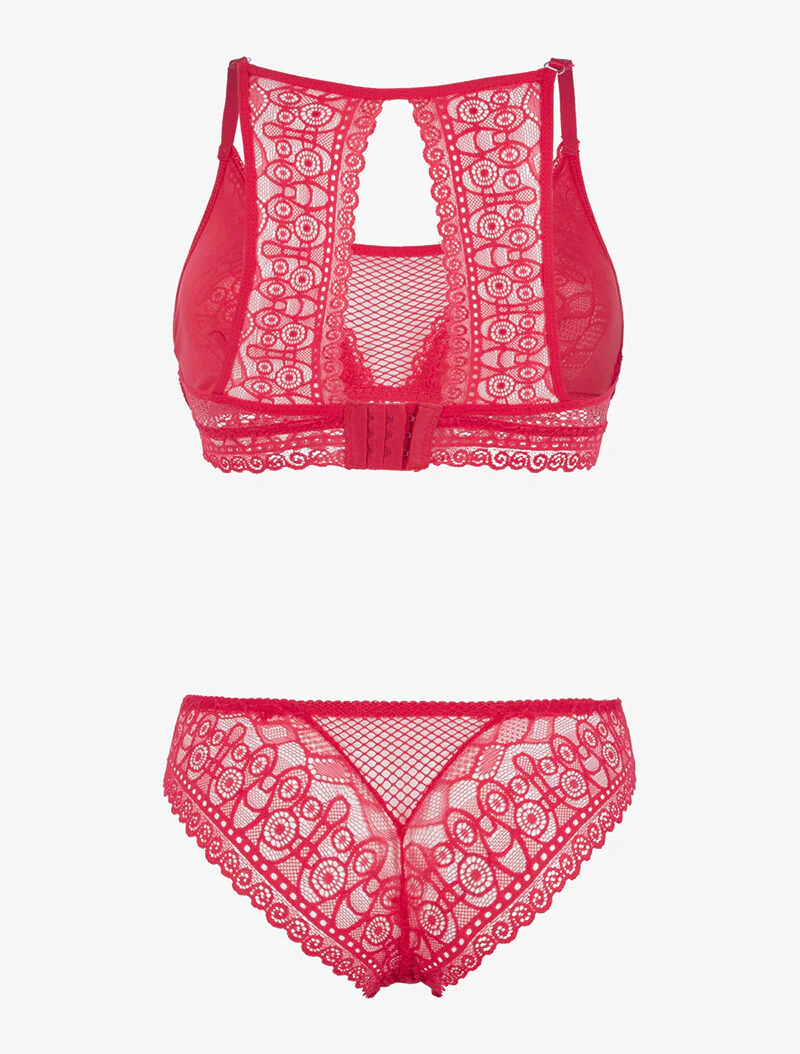Ensemble brassière en dentelle graphique - rouge - Image 2