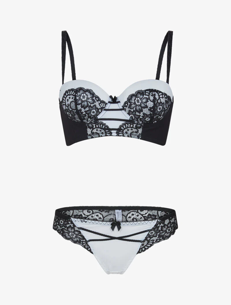 Ensemble bustier à détails dentelle - noir/blanc