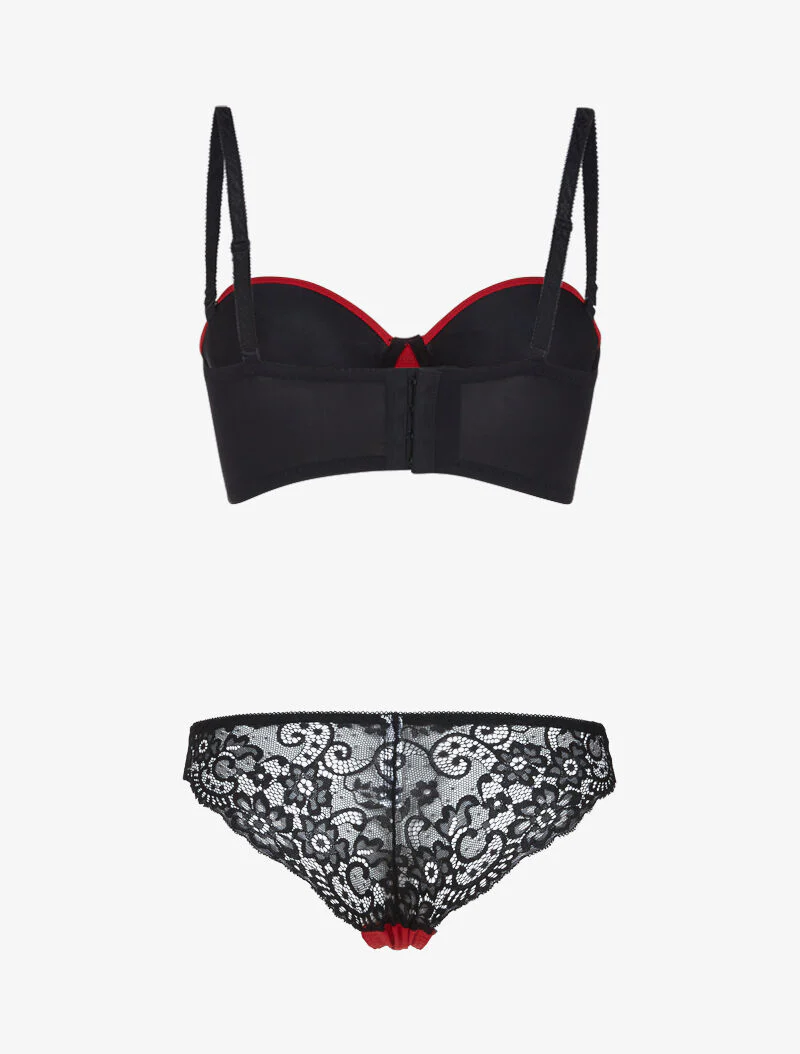Ensemble bustier à détails dentelle - rouge/noir - Image 2