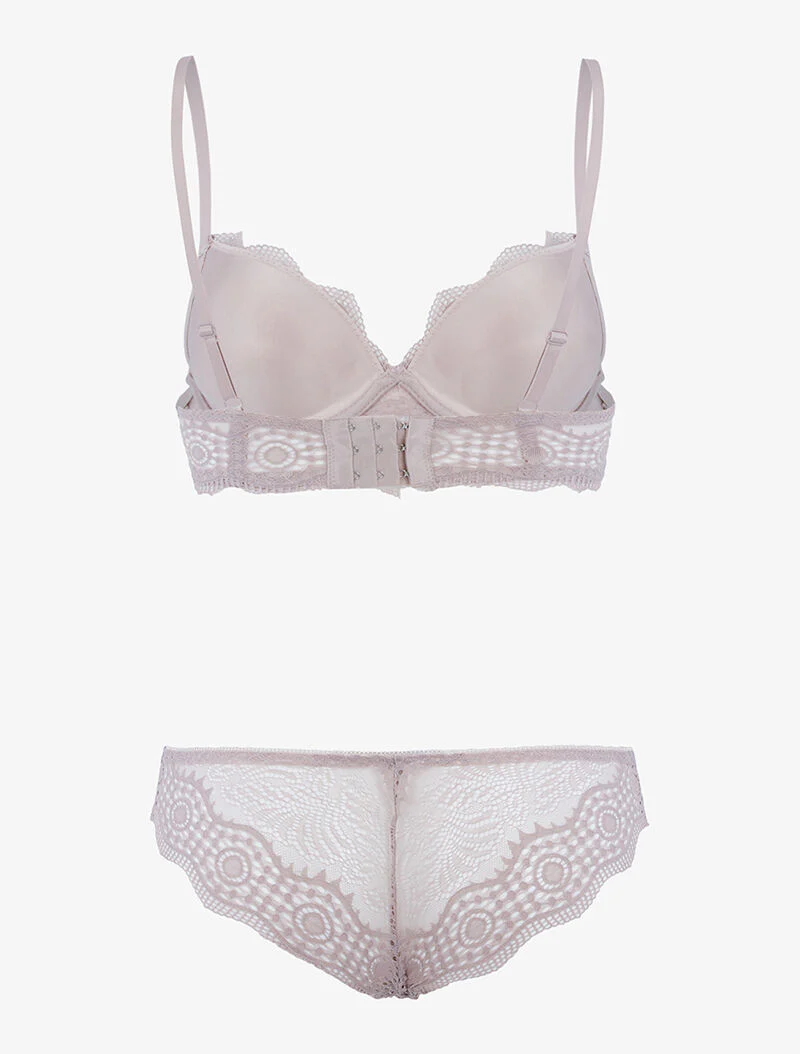 Ensemble bustier à empiècements dentelle ajourés - taupe - Image 2