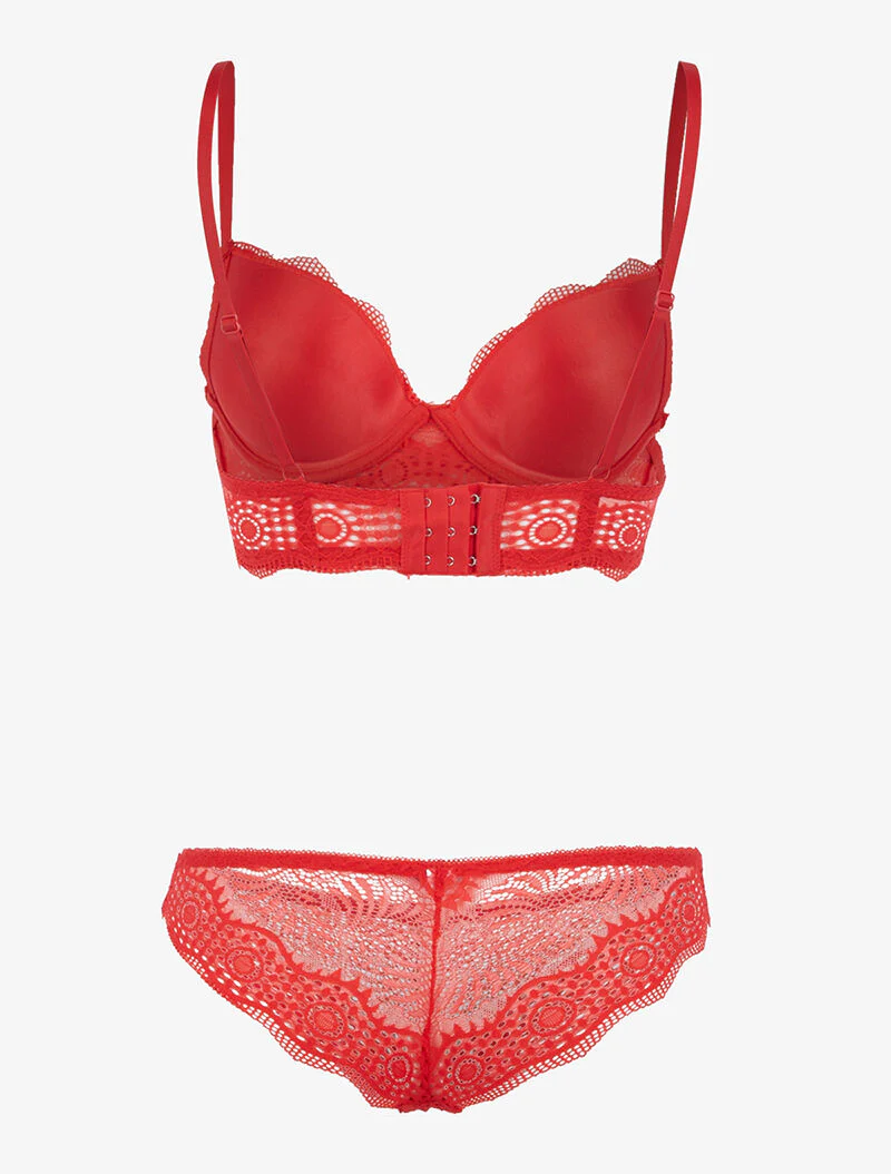 Ensemble bustier à empiècements dentelle ajourés - rouge - Image 2