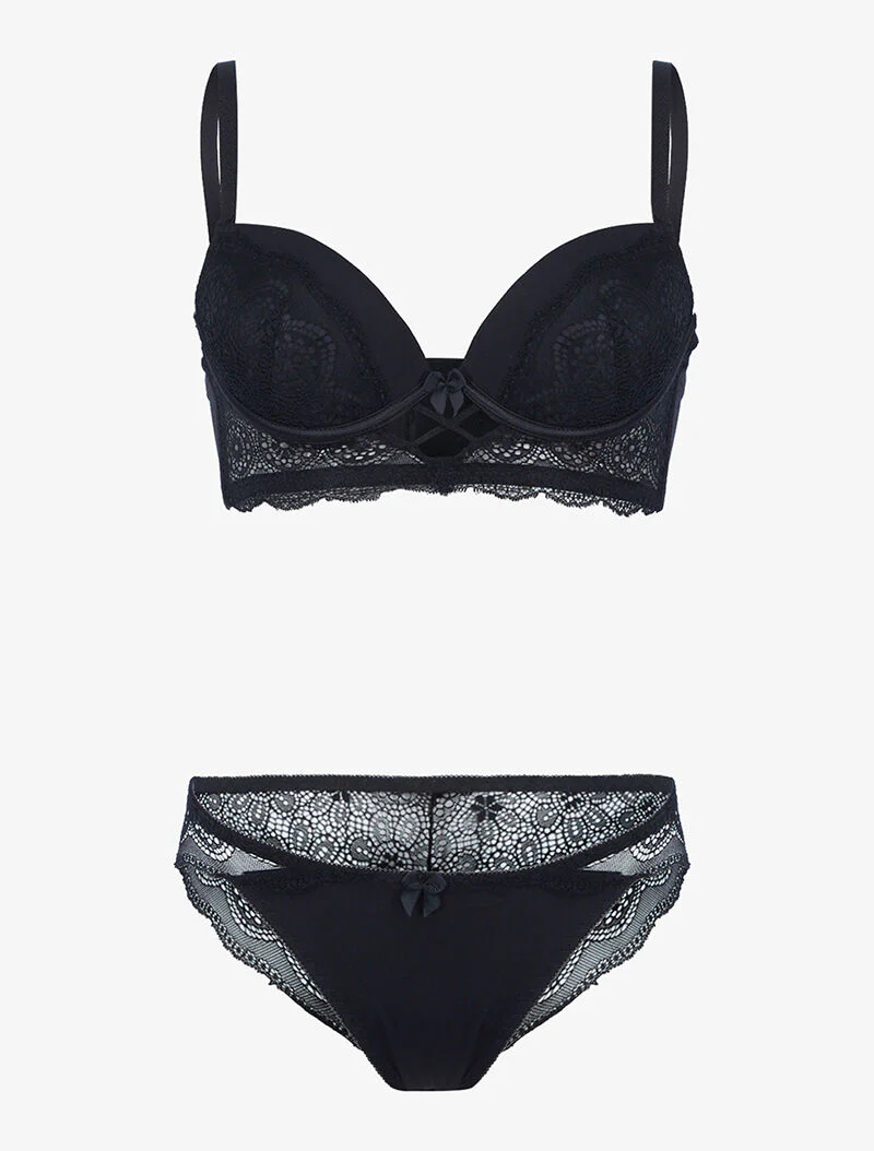Ensemble bustier à empiècements dentelle - noir