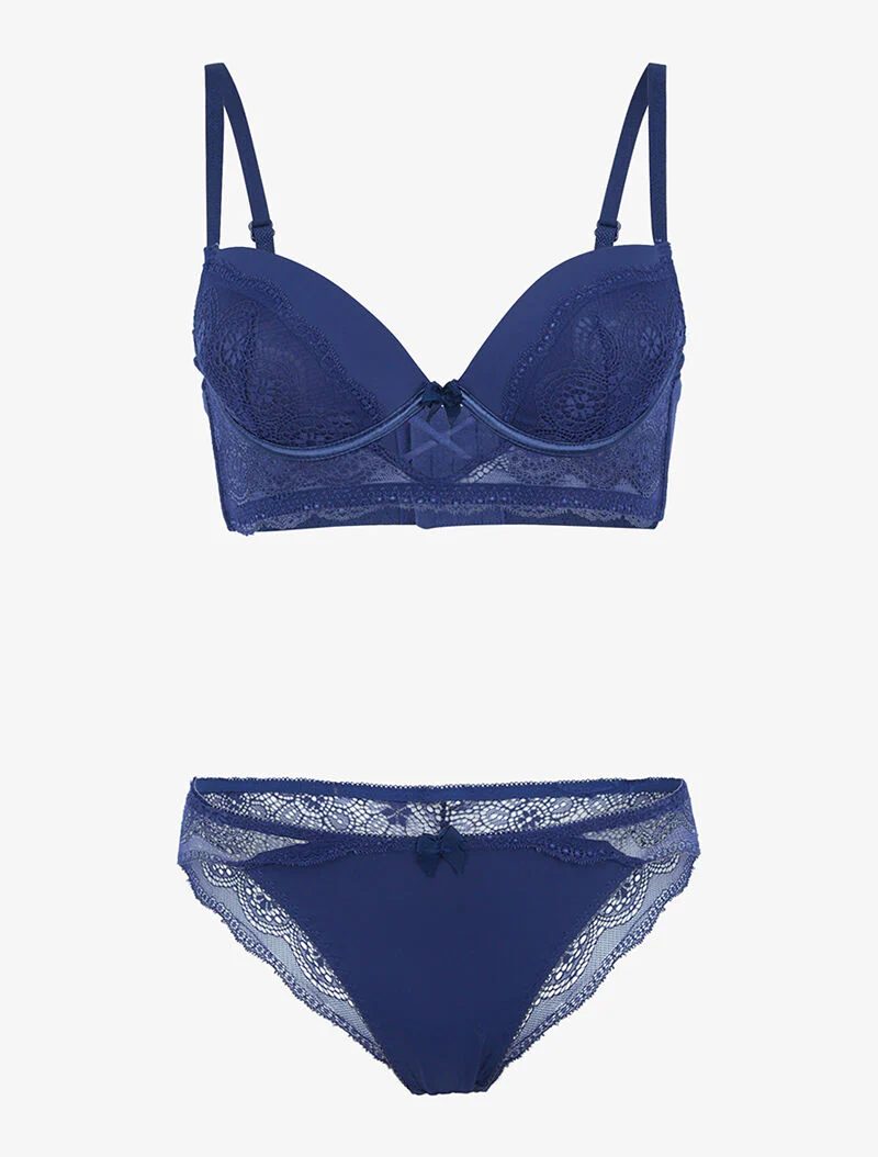 Ensemble bustier à empiècements dentelle - marine