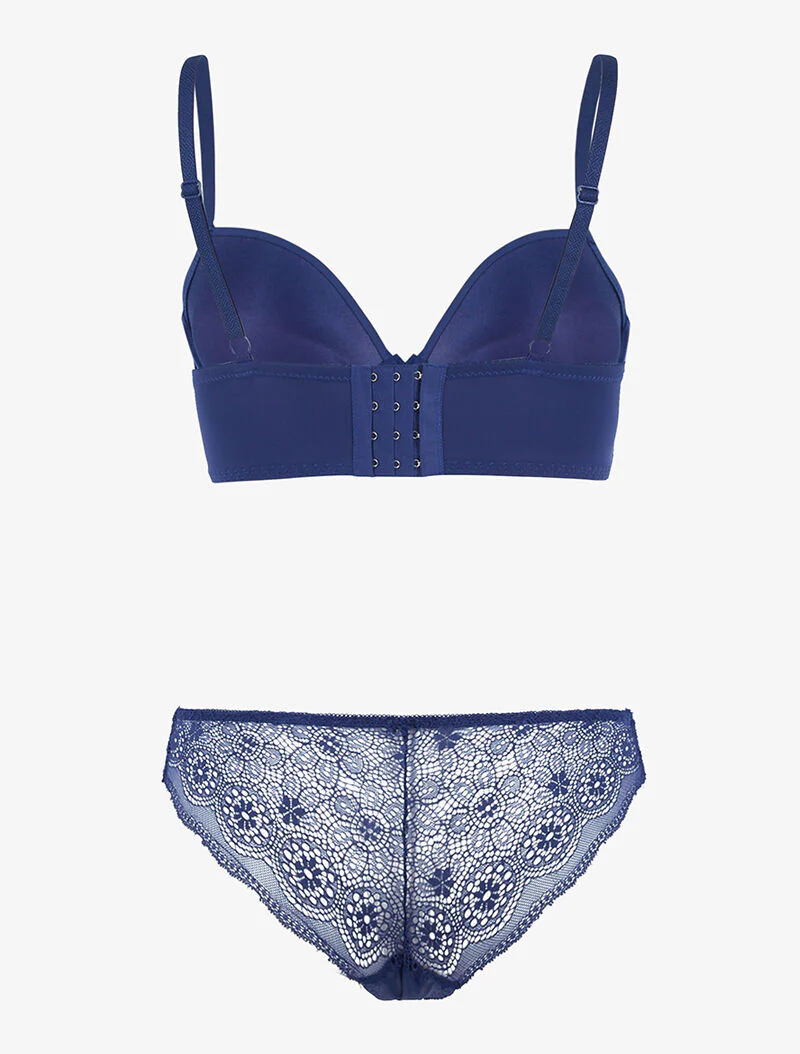 Ensemble bustier à empiècements dentelle - marine - Image 2