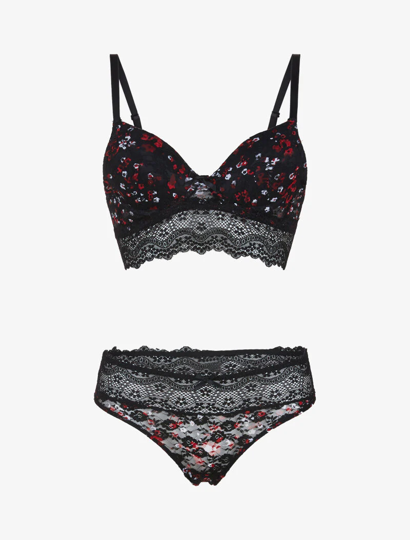 Ensemble bustier à imprimé floral - noir