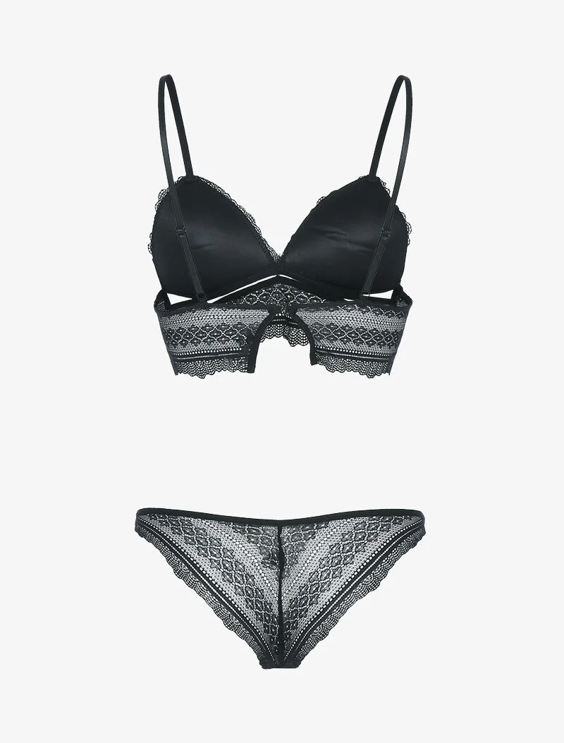 Ensemble bustier à lanières et borderies - noir - Image 2