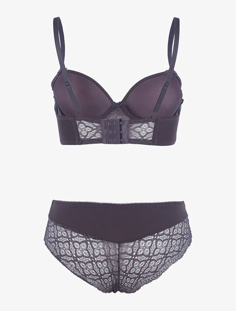 Ensemble bustier à petites fleurs en dentelle - gris foncé - Image 2