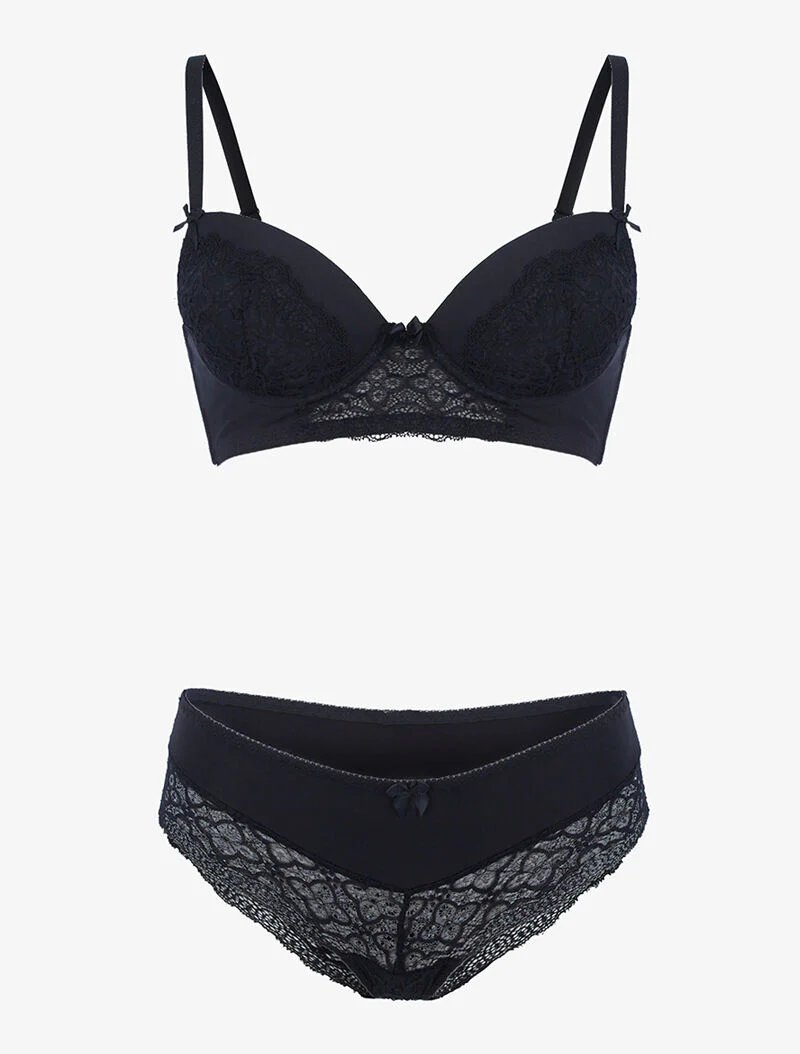 Ensemble bustier à petites fleurs en dentelle - noir