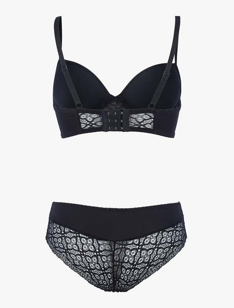 Ensemble bustier à petites fleurs en dentelle - noir - Image 2