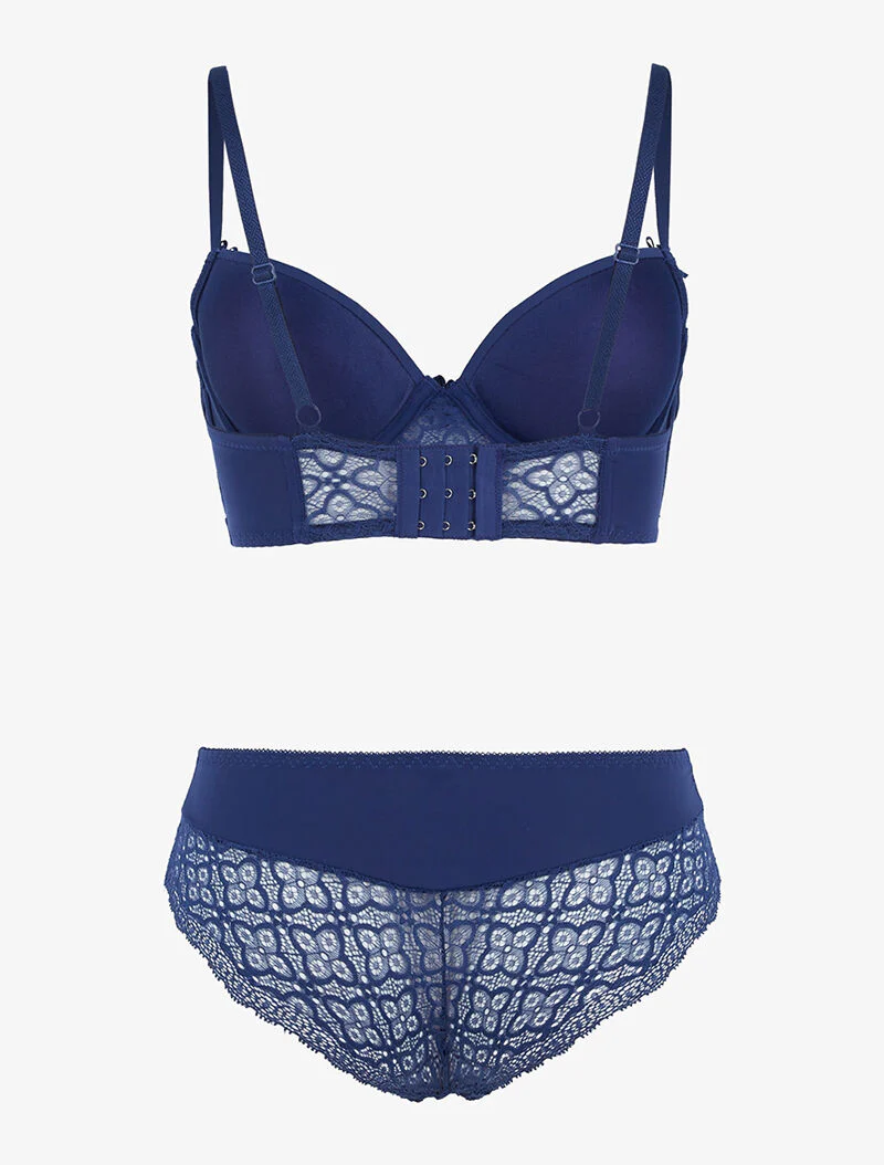 Ensemble bustier à petites fleurs en dentelle - marine - Image 2