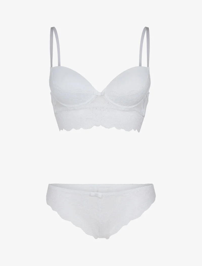Ensemble bustier bi matière - blanc