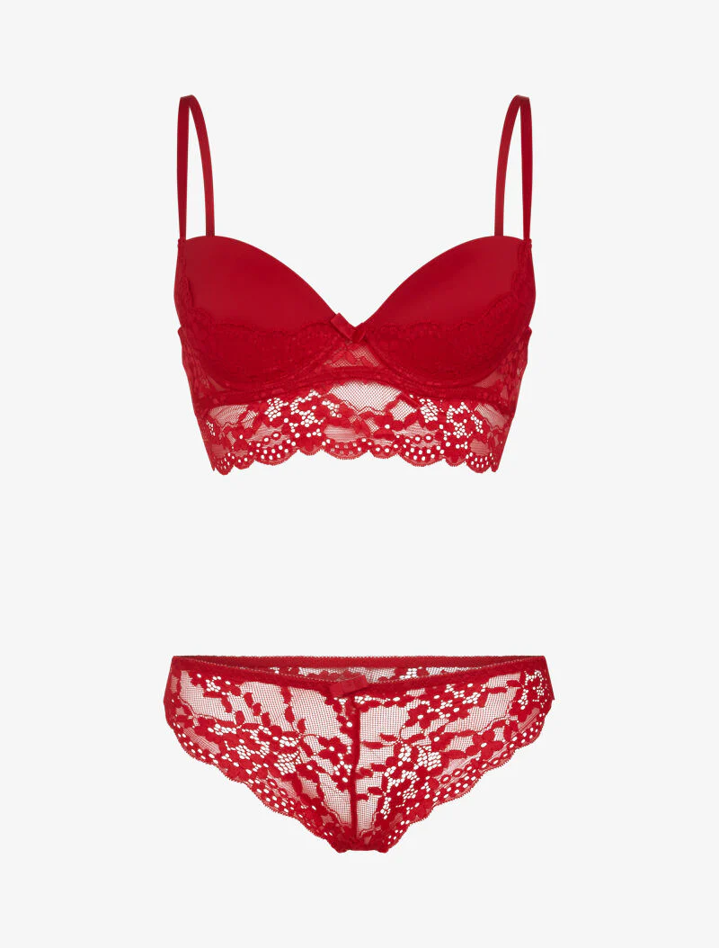 Ensemble bustier bi matière - rouge
