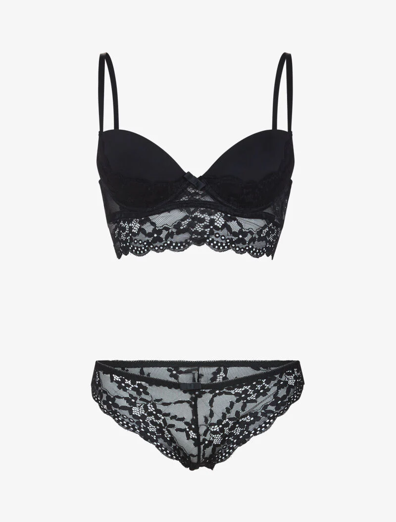 Ensemble bustier bi matière - noir
