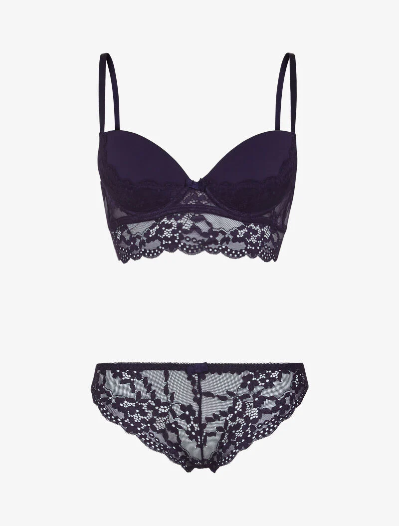 Ensemble bustier bi matière - bleu nuit