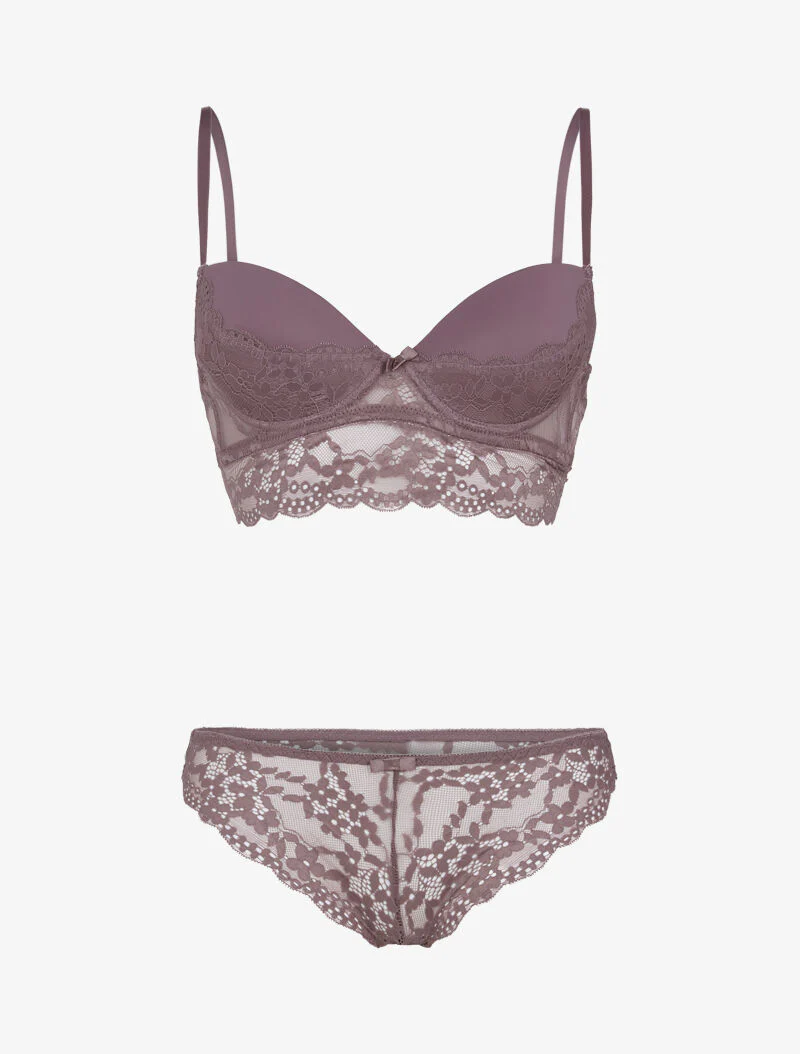 Ensemble bustier bi matière - rose parme
