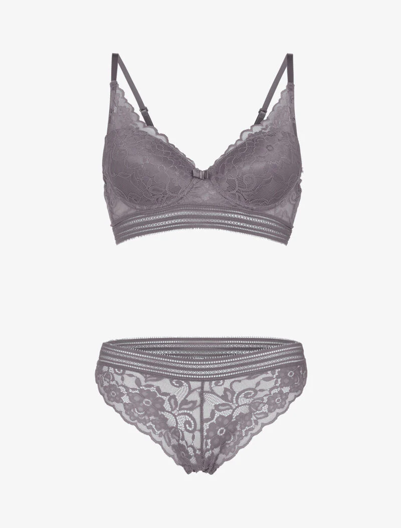 Ensemble bustier en dentelle et bandes - gris foncé