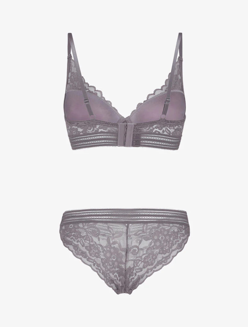 Ensemble bustier en dentelle et bandes - gris foncé - Image 2