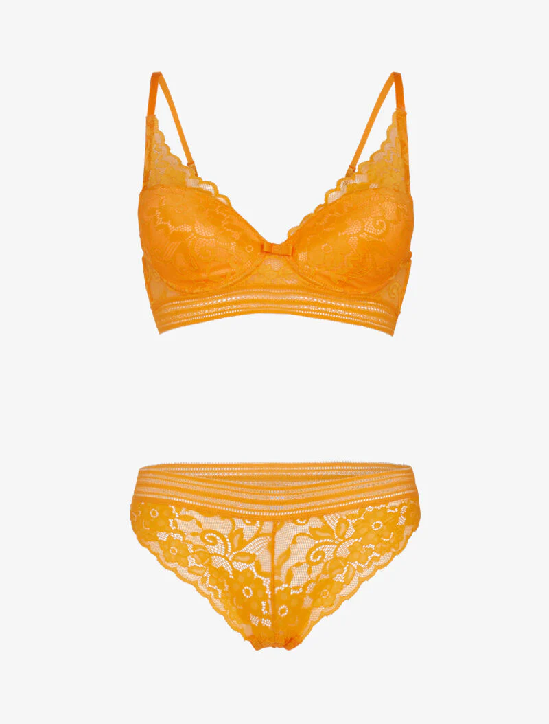 Ensemble bustier en dentelle et bandes - orange