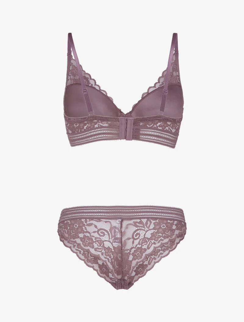 Ensemble bustier en dentelle et bandes - rose parme - Image 2