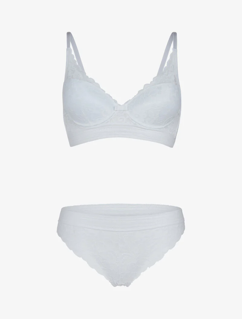 Ensemble bustier en dentelle et bandes - blanc
