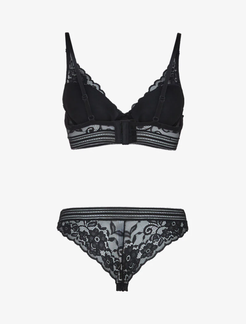 Ensemble bustier en dentelle et bandes - noir - Image 2