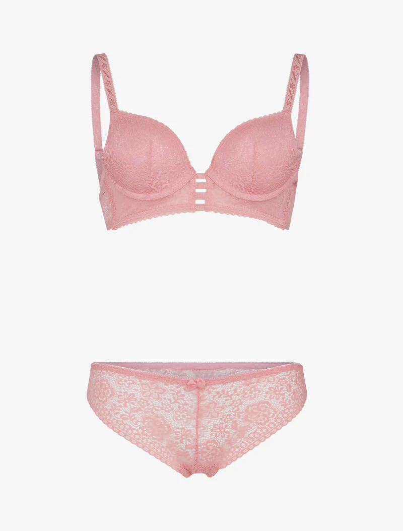 Ensemble bustier en dentelle et détails élastiqués - rose