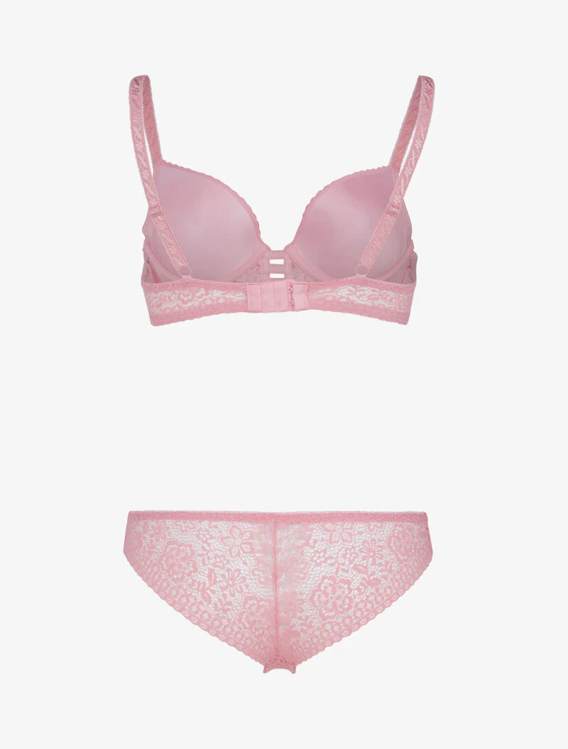Ensemble bustier en dentelle et détails élastiqués - rose - Image 2