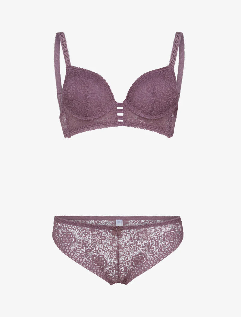 Ensemble bustier en dentelle et détails élastiqués - parme - rose parme