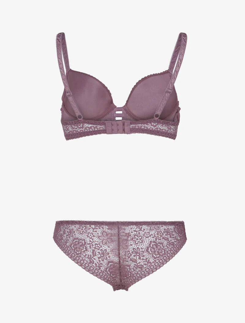 Ensemble bustier en dentelle et détails élastiqués - parme - rose parme - Image 2