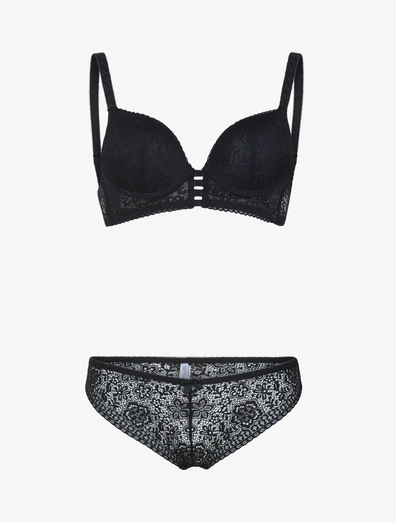 Ensemble bustier en dentelle et détails élastiqués - noir
