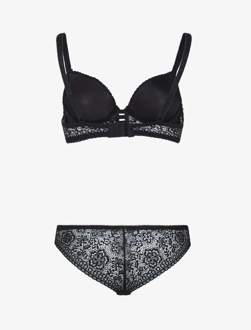 Ensemble bustier en dentelle et détails élastiqués - noir - Image 2