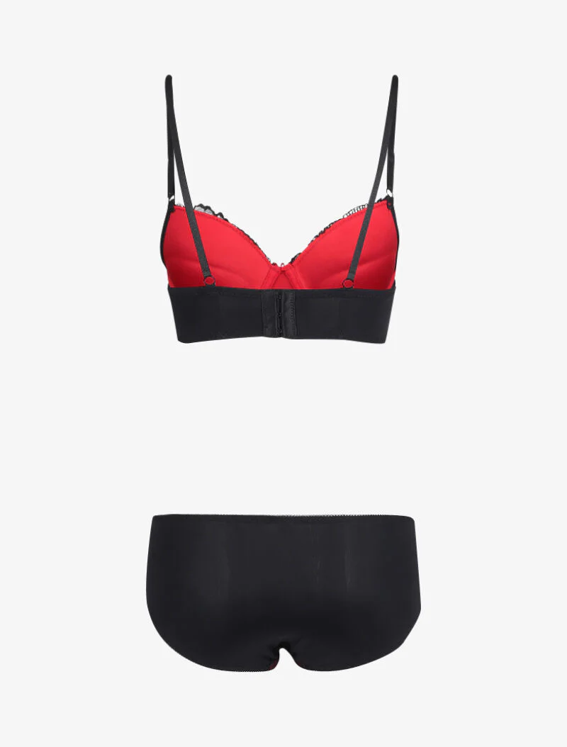 Ensemble bustier en dentelle et résille - Noir/rouge - Image 2