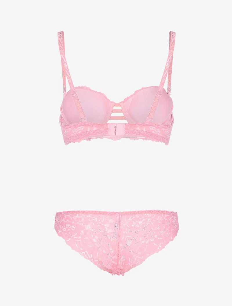 Ensemble bustier en dentelle festonnée et lanières - rose - Image 2
