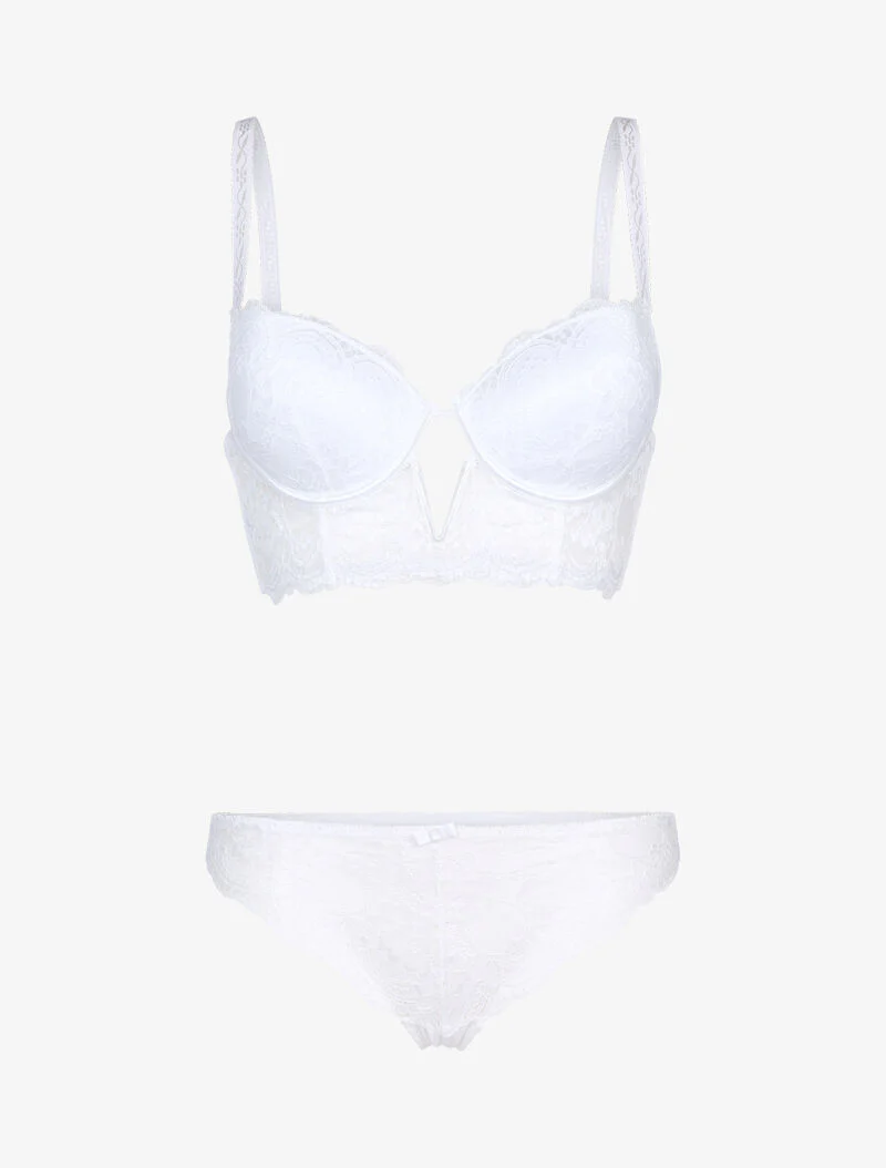 Ensemble bustier en dentelle fleurie - blanc