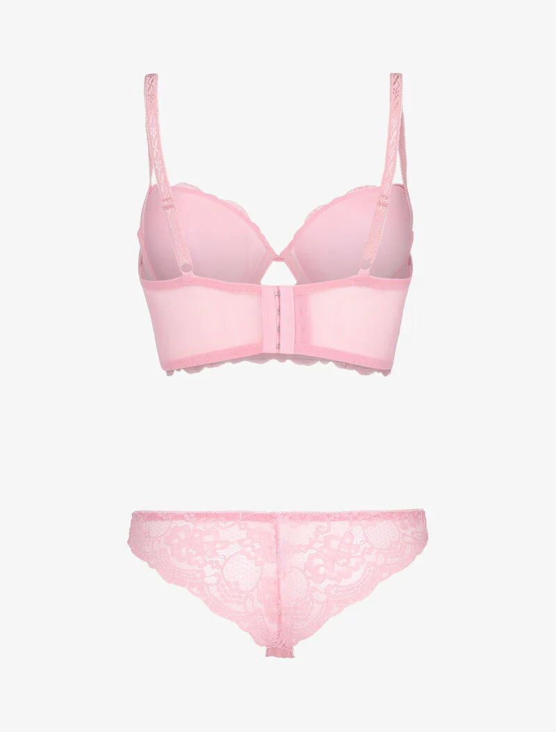 Ensemble bustier en dentelle fleurie - rose - Image 2