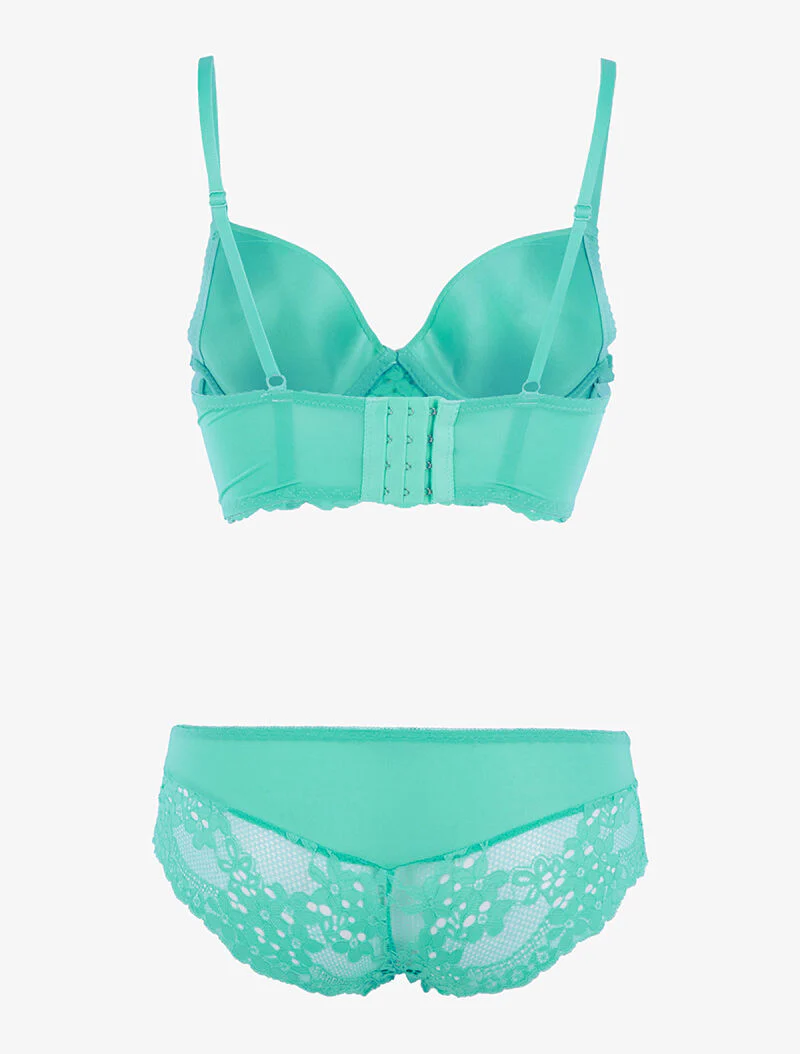 Ensemble bustier en dentelle fleurie - vert menthe - vert clair - Image 2
