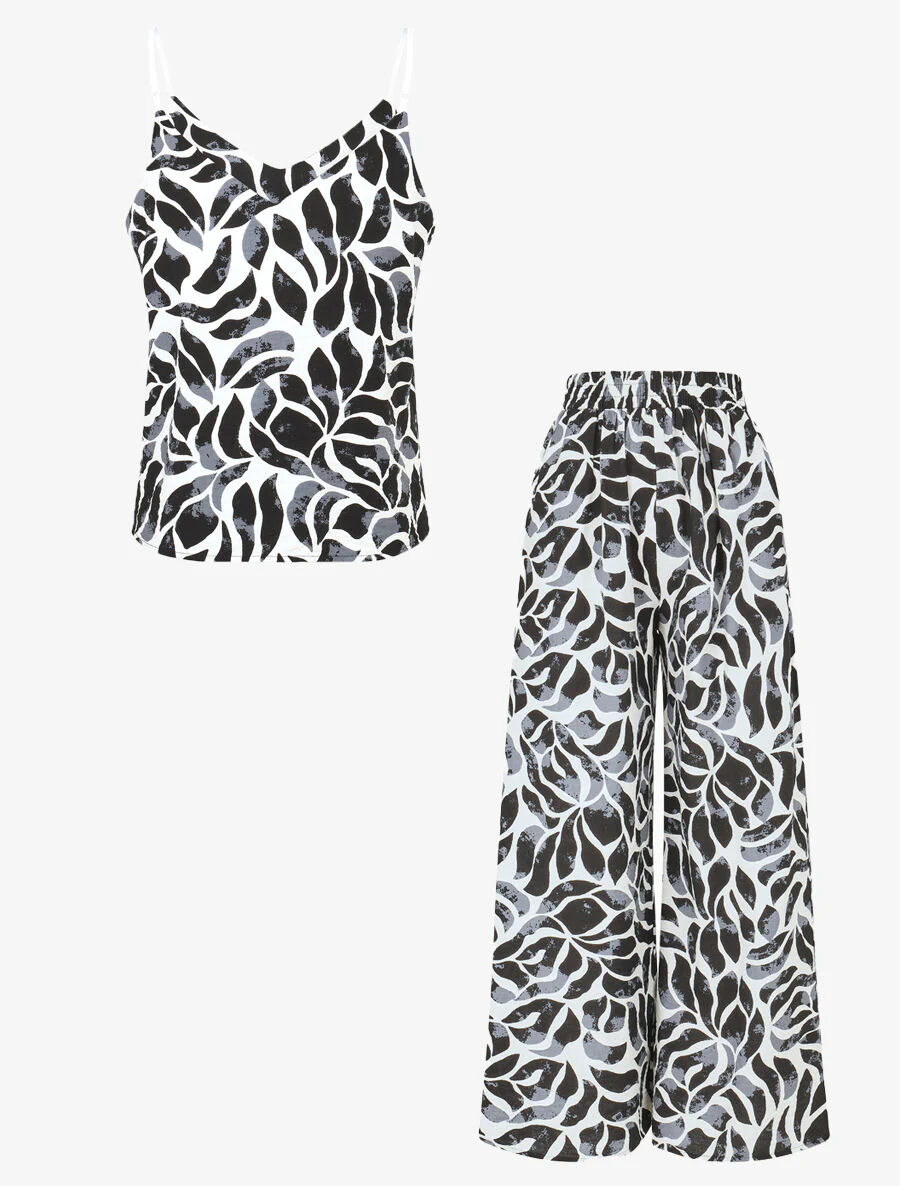 Ensemble caraco et pantalon imprimé abstrait - Noir
