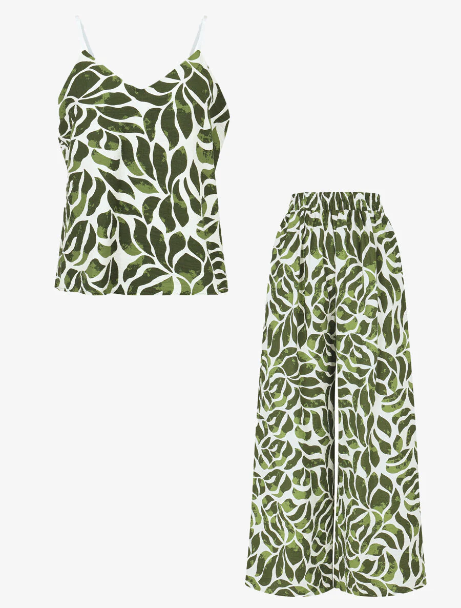Ensemble caraco et pantalon imprimé abstrait - Vert