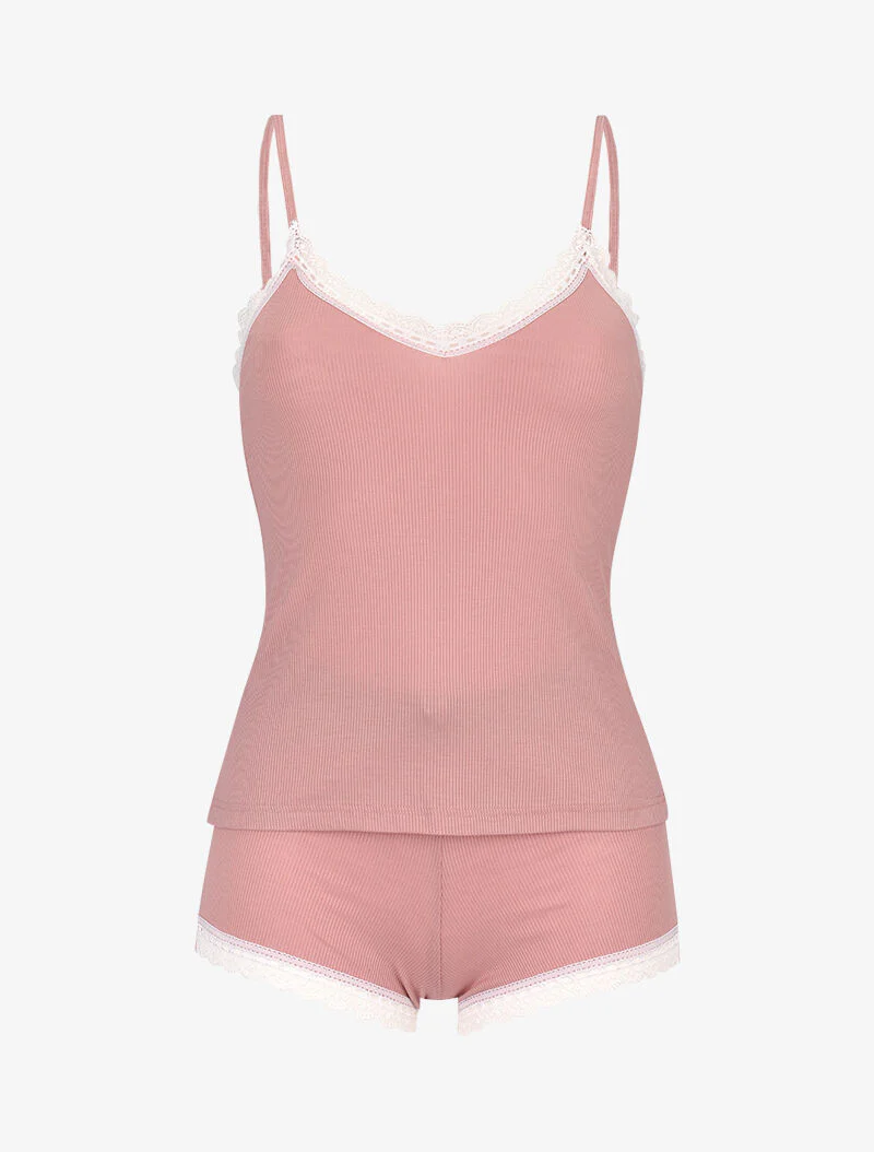 Ensemble caraco et shorty côtelés - Rose - Image 2