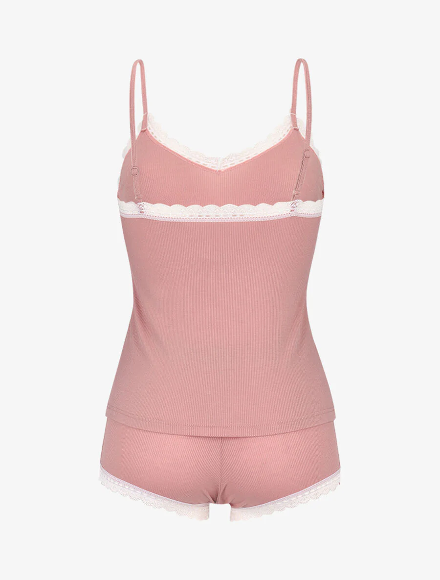 Ensemble caraco et shorty côtelés - Rose - Image 3