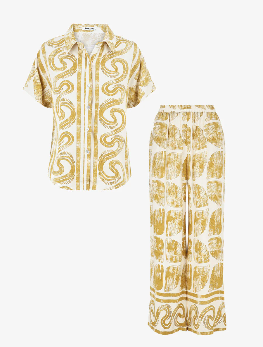 Ensemble chemise et pantalon imprimé fantaisie - Moutarde - Image 2