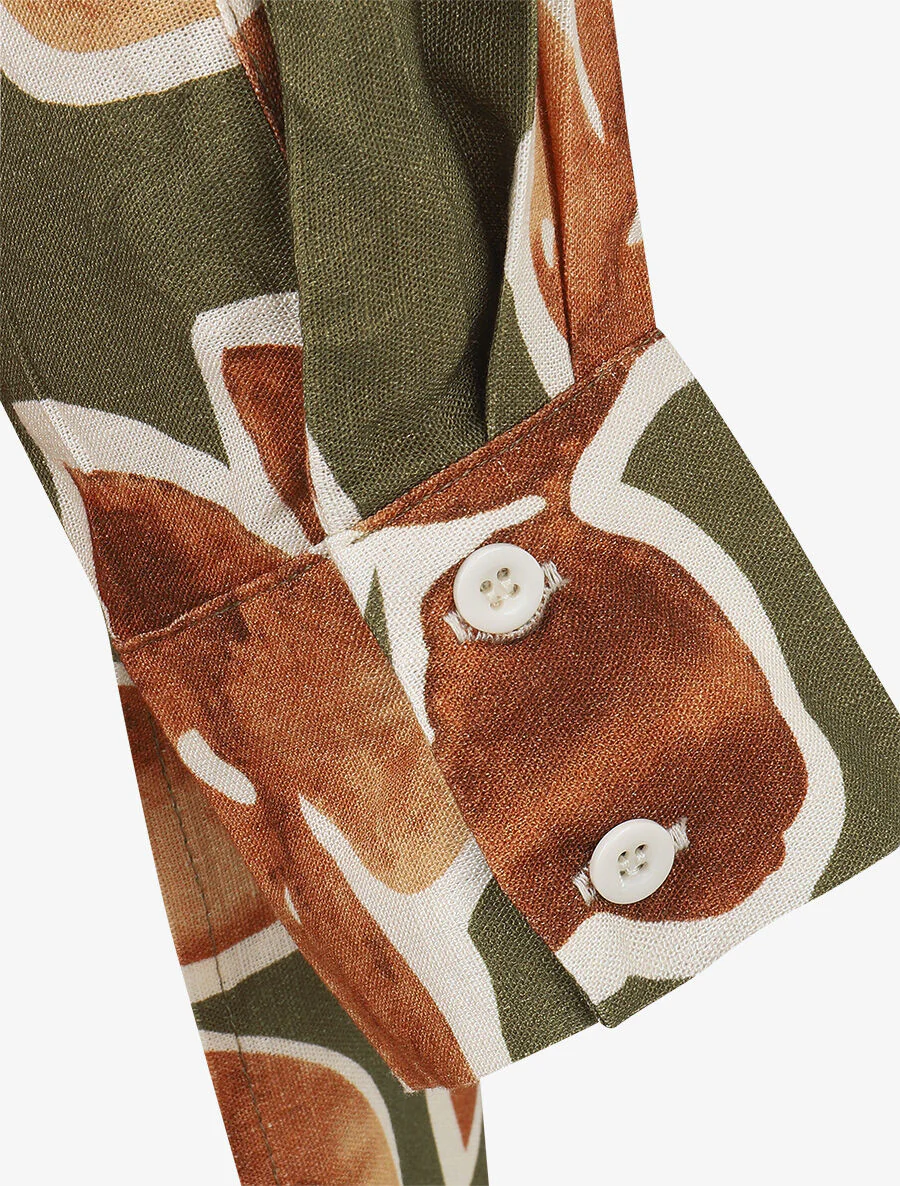 Ensemble chemise et pantalon imprimé floral - Marron - Image 5
