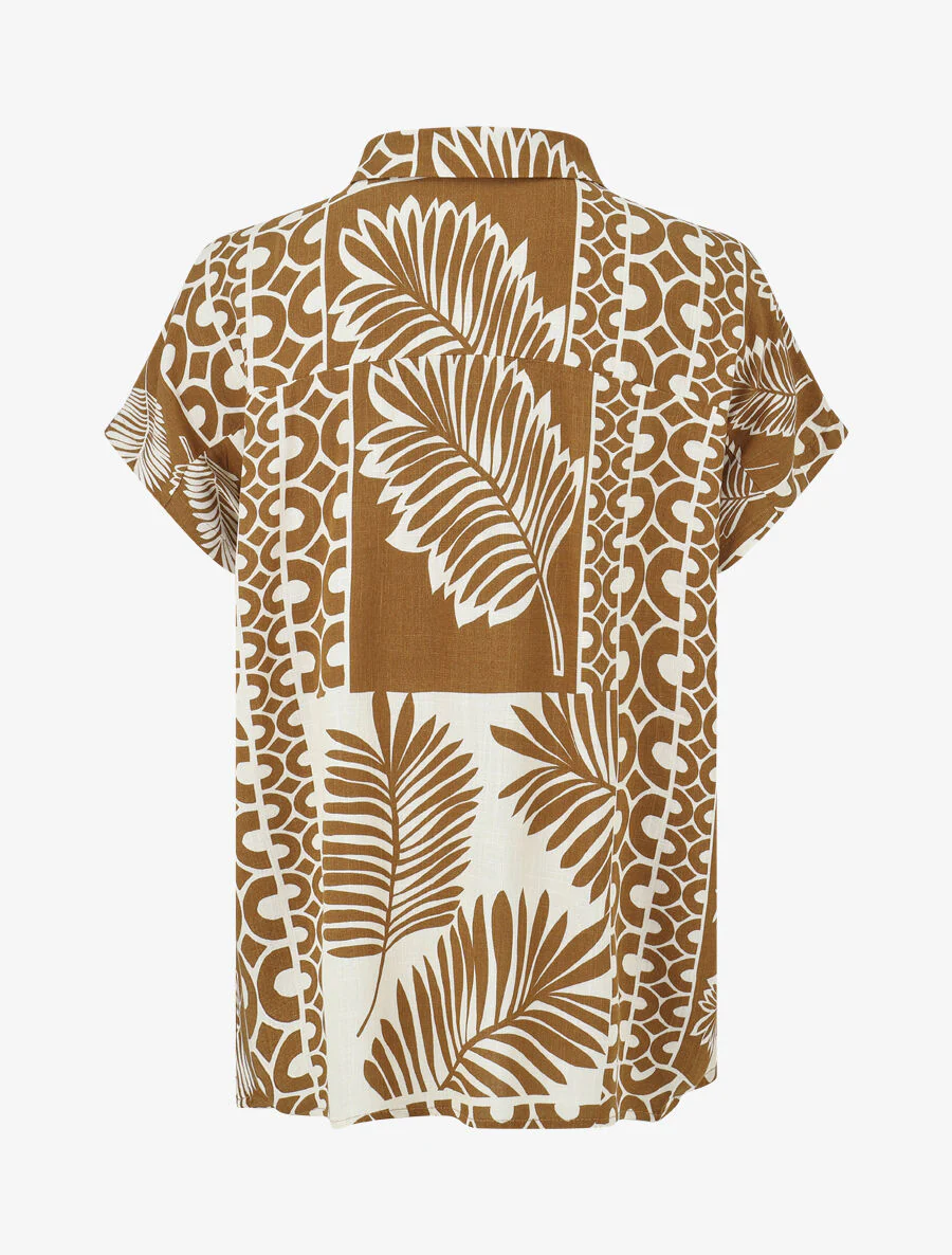 Ensemble chemise et pantalon imprimé tropical - Marron - Image 4